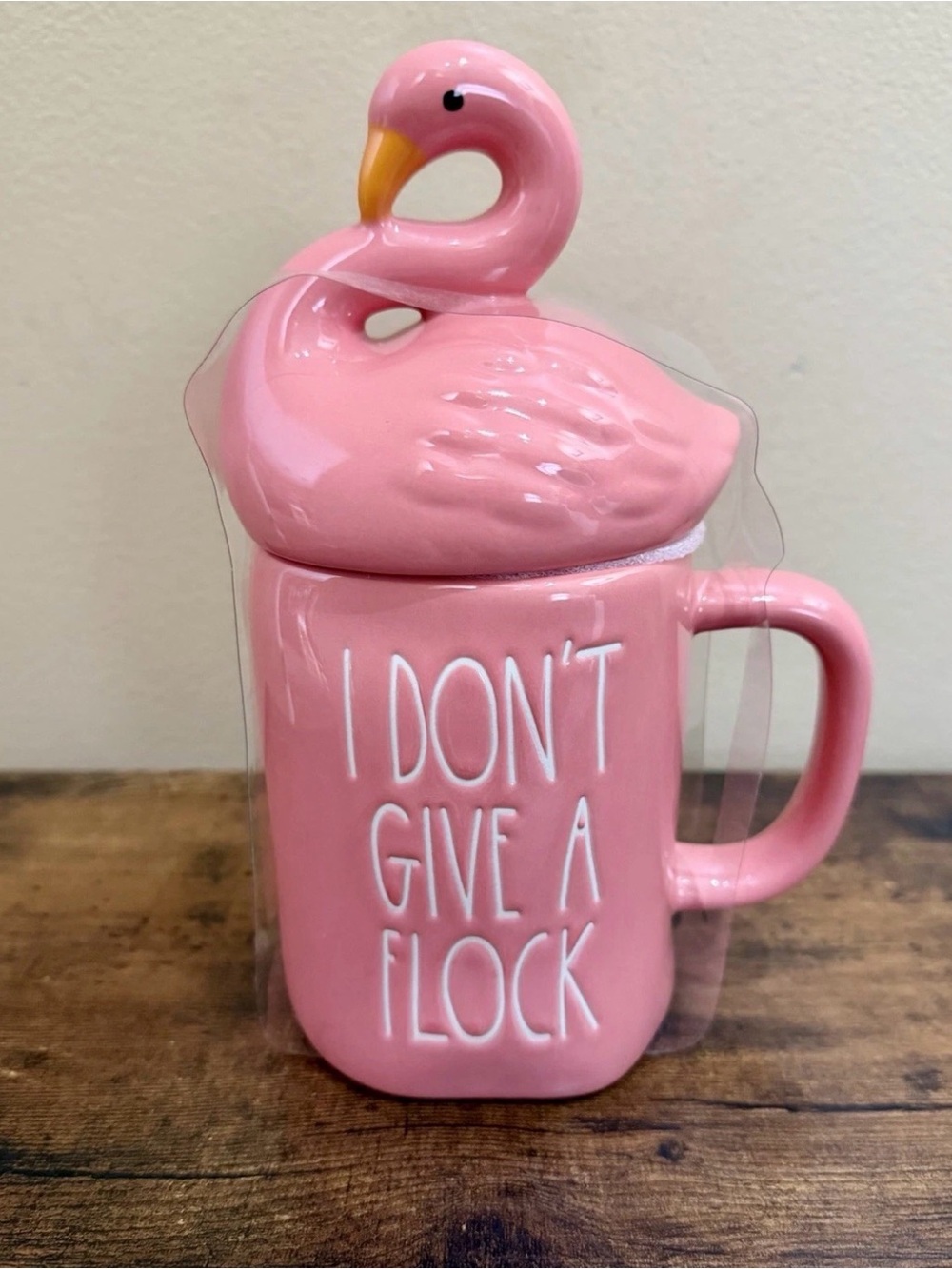 Pink Flamingo Ceramic Mug with Lid - I Don't Give A Flock Rae Dunn